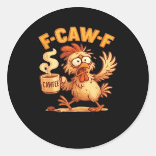 F Caw F 面白いニワトリ クラシック レトロ グラフィック ラウンドシール