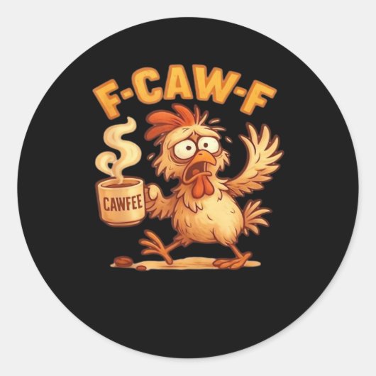 F Caw F 面白いニワトリ クラシック レトロ グラフィック ラウンドシール (正面)