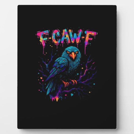 F Caw F 面白い鳥のカラス ワタリガラス だじゃれ ジョーク 表現 フォトプラーク (正面)