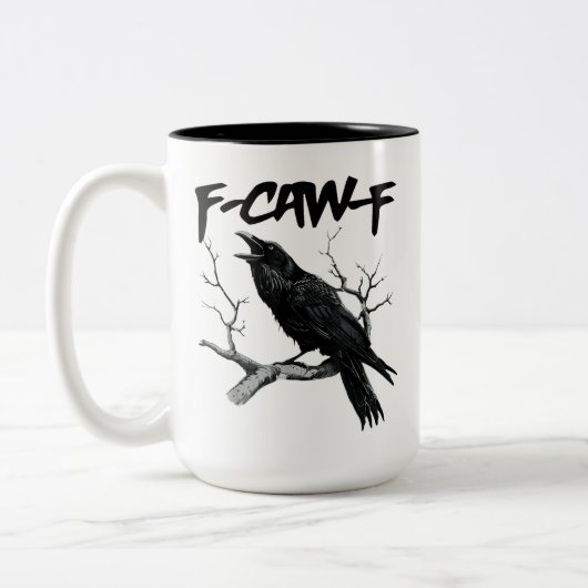 F Caw F 面白い黒いカラス F-Caw-F 黒鳥 ツートーンマグカップ (左)