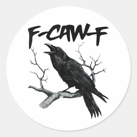 F Caw F 面白い黒いカラス F-Caw-F 黒鳥 ラウンドシール (正面)