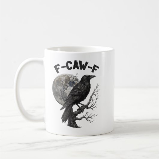 F-Caw-F 面白い黒鳥 月 ゴシック 大人のユーモア コーヒーマグカップ (左)