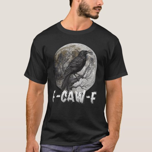 F-Caw-F 面白い黒鳥 月 ゴシック 大人のユーモア Tシャツ (正面)