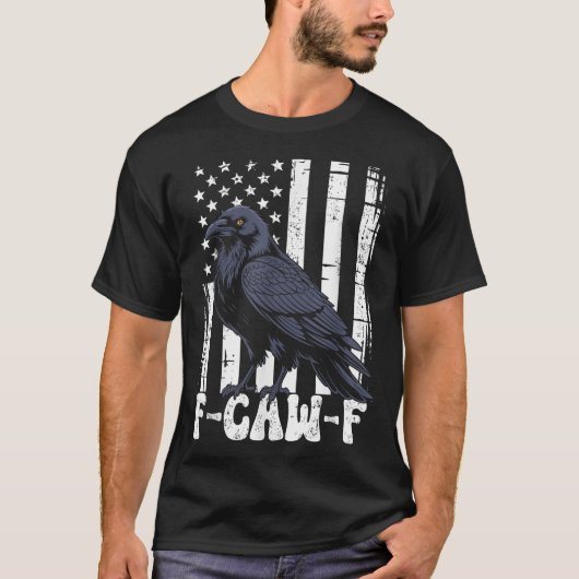 F Caw F Black Crow Black Bird Retro Usa Flag Vinta Tシャツ (正面)