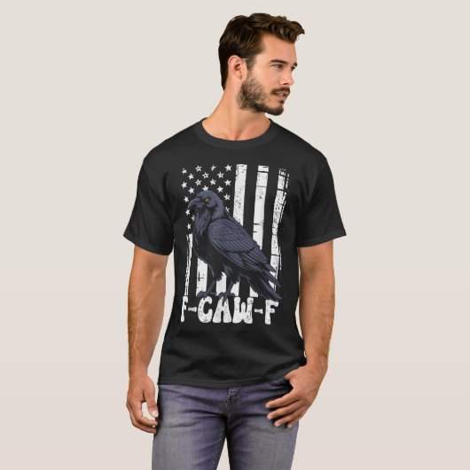 F Caw F Black Crow Black Bird Retro Usa Flag Vinta Tシャツ (正面フル)