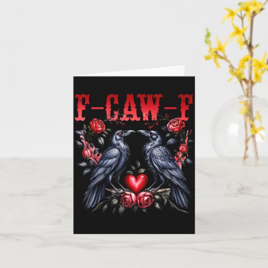 F-caw-f Black Crow Black Bird Roses Heart Funny Va カード (黄色い花)