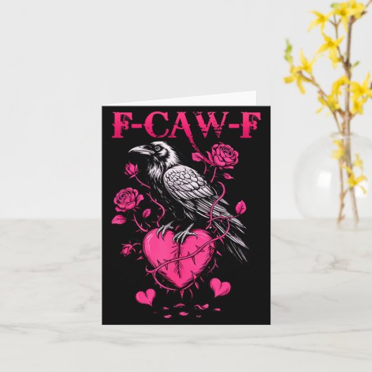 F-caw-f Black Crow Black Bird Roses Heart Funny Va カード (黄色い花)