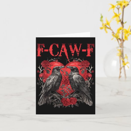 F-caw-f Black Crow Black Bird Roses Heart Funny Va カード (黄色い花)