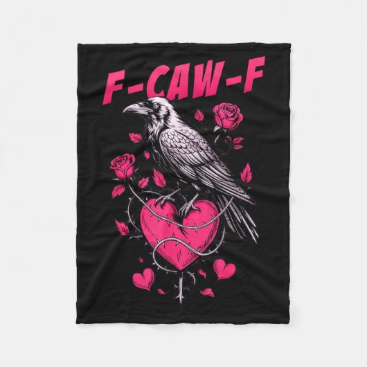F-caw-f Black Crow Black Bird Roses Heart Funny Va フリースブランケット (正面)