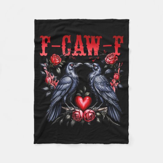 F-caw-f Black Crow Black Bird Roses Heart Funny Va フリースブランケット (正面)