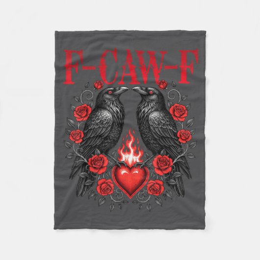 F-caw-f Black Crow Black Bird Roses Heart Funny Va フリースブランケット (正面)
