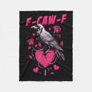 F-caw-f Black Crow Black Bird Roses Heart Funny Va フリースブランケット
