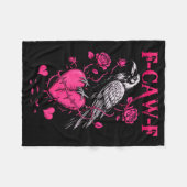 F-caw-f Black Crow Black Bird Roses Heart Funny Va フリースブランケット (正面(横))