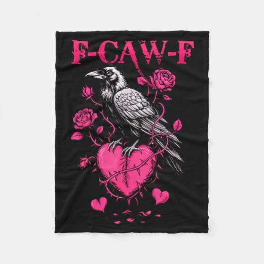 F-caw-f Black Crow Black Bird Roses Heart Funny Va フリースブランケット (正面)