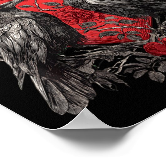 F-caw-f Black Crow Black Bird Roses Heart Funny Va ポスター (角)