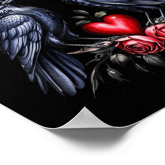 F-caw-f Black Crow Black Bird Roses Heart Funny Va ポスター (角)