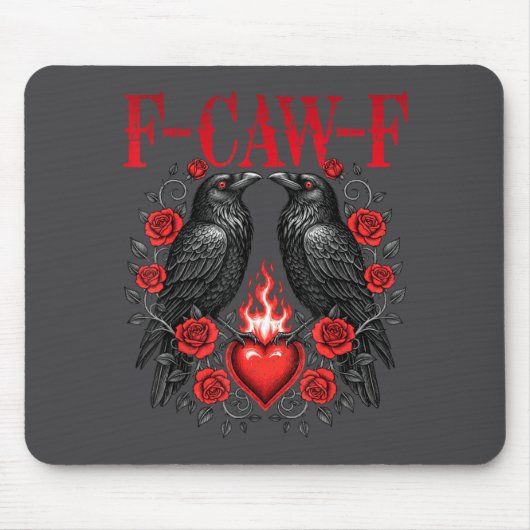 F-caw-f Black Crow Black Bird Roses Heart Funny Va マウスパッド (正面)