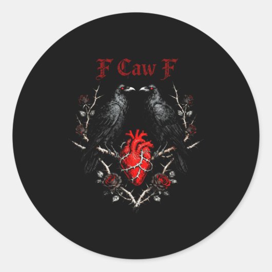 F-caw-f Black Crow Black Bird Roses Heart Funny Va ラウンドシール (正面)
