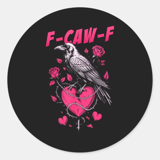 F-caw-f Black Crow Black Bird Roses Heart Funny Va ラウンドシール (正面)
