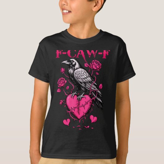 F-caw-f Black Crow Black Bird Roses Heart Funny Va Tシャツ (正面)