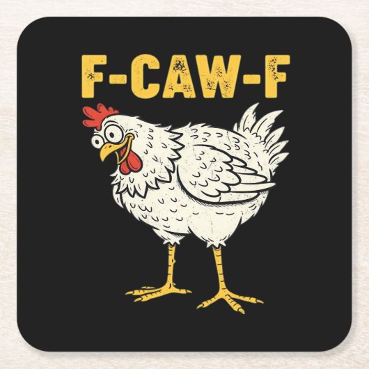F-Caw-F Chicken Classic Retro Cool スクエアペーパーコースター (正面)