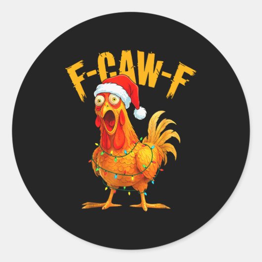 F-caw-f Chicken Fcawf Chicken Christmas Light Sant ラウンドシール (正面)