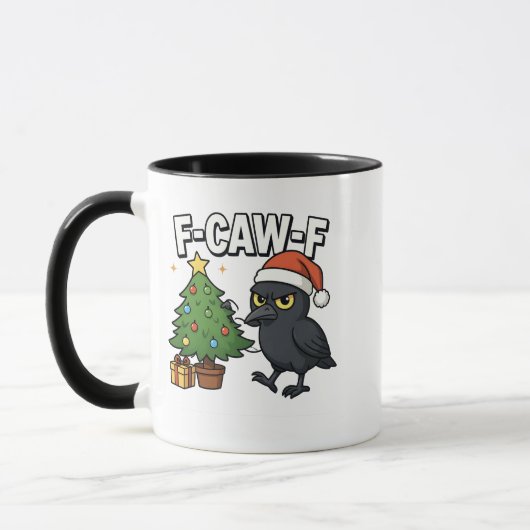 F-caw-f Christmas Raven Crow Xmas Tree Meme  マグカップ (左)