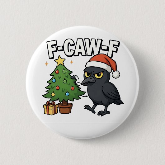 F-caw-f Christmas Raven Crow Xmas Tree Meme  缶バッジ (正面)