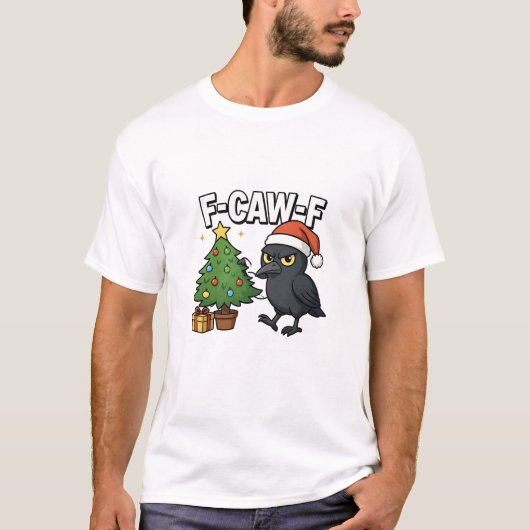 F-caw-f Christmas Raven Crow Xmas Tree Meme Tシャツ (正面)