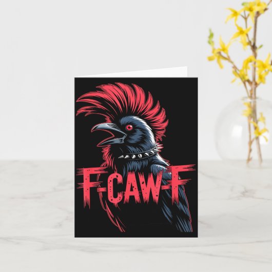 F-caw-f Crow Funny Gothic Moon Black Bird ハロウィン カード (黄色い花)