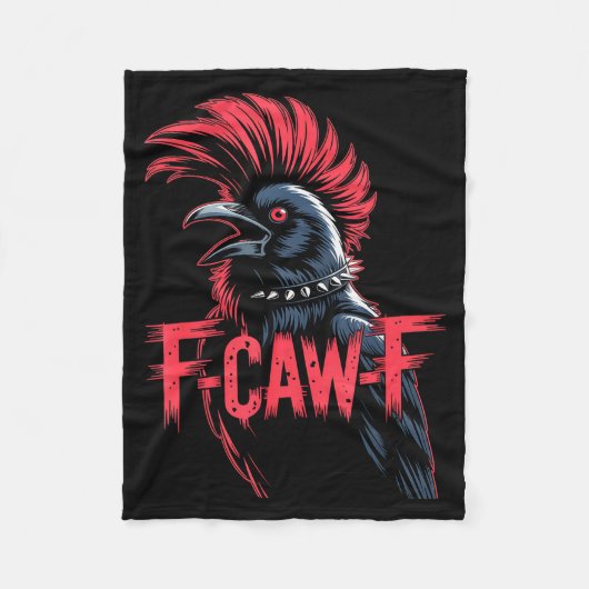 F-caw-f Crow Funny Gothic Moon Black Bird Hallowee フリースブランケット (正面)