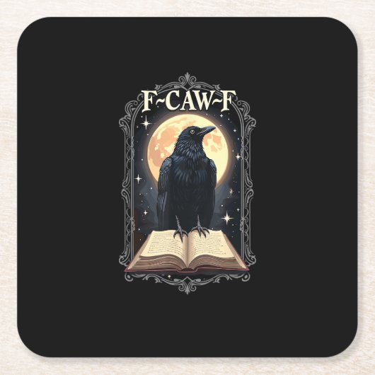 F-Caw-F Crow Funny Halloween Raven Moon スクエアペーパーコースター (正面)