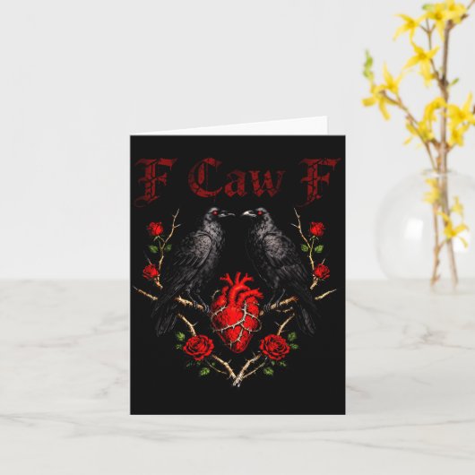 F Caw F Crow Heart Funny Anti Valentine Day Single カード (黄色い花)