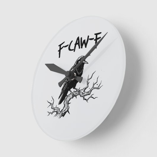 f-caw-f crow raven pun ラウンド壁時計 (傾斜)