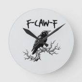 f-caw-f crow raven pun ラウンド壁時計 (正面)