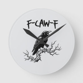 f-caw-f crow raven pun ラウンド壁時計