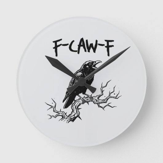 f-caw-f crow raven pun ラウンド壁時計 (正面)