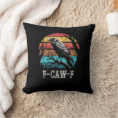 F-Caw-F Crow Retro Sunset Pun Funny Bird Cawing Gr クッション (ブランケット)