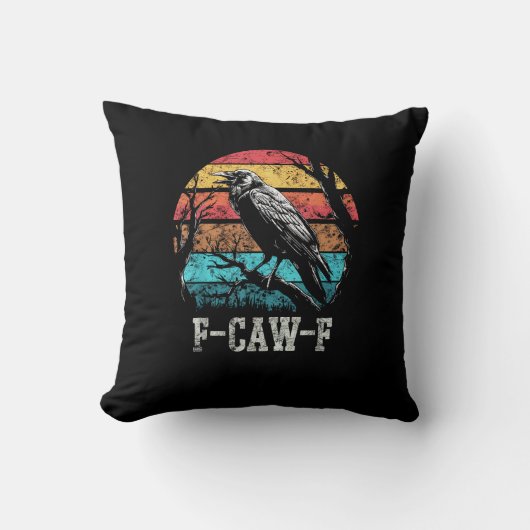 F-Caw-F Crow Retro Sunset Pun Funny Bird Cawing Gr クッション (正面)
