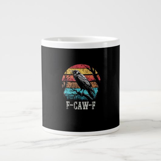 F-Caw-F Crow Retro Sunset Pun Funny Bird Cawing Gr ジャンボコーヒーマグカップ (正面)