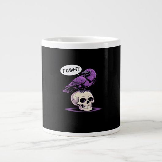 F-Caw-F Crow Skull Halloween Humor Graphic Design  ジャンボコーヒーマグカップ (正面)