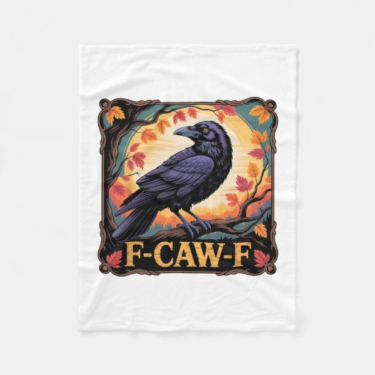 F-caw-f Crow Spooky Halloween Fall Leaves Thanksgi フリースブランケット (正面)