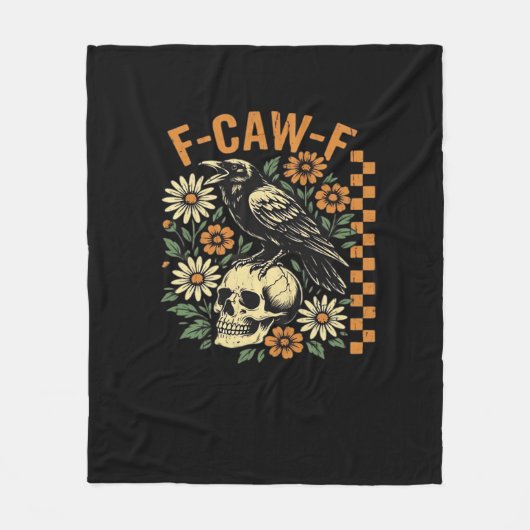 F-Caw-F Crow Vintage Graphic フリースブランケット (正面)