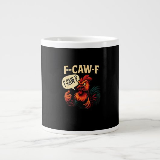 F Caw F Funny Angry Rooster Graphic Retro Style ジャンボコーヒーマグカップ (正面)