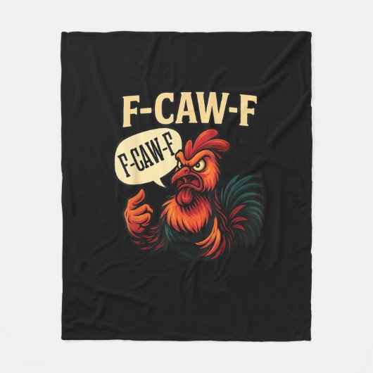 F Caw F Funny Angry Rooster Graphic Retro Style フリースブランケット (正面)