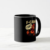 F Caw F Funny Angry Rooster Graphic Retro Style マグカップ (正面右)