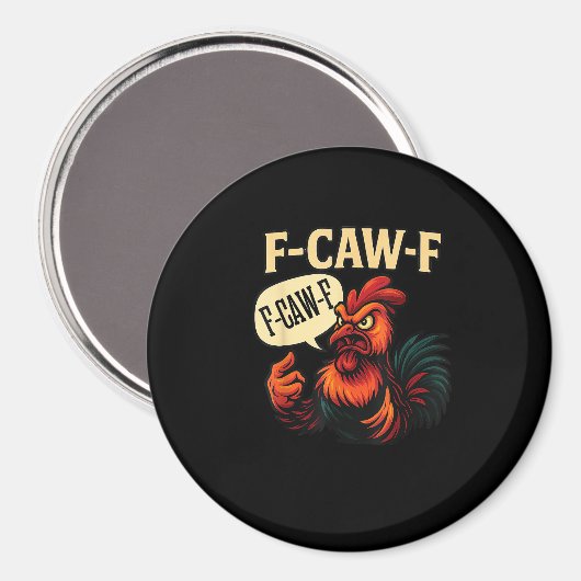 F Caw F Funny Angry Rooster Graphic Retro Style マグネット (正面/裏面)