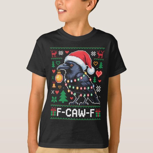 F-caw-f Funny Black Bird Humor Christmas Ugly Swea Tシャツ (正面)