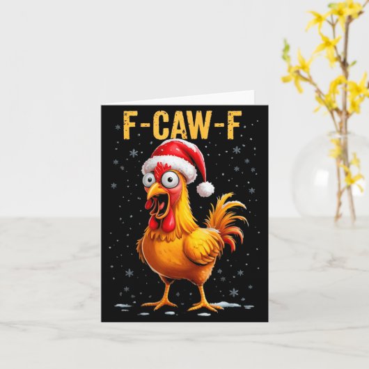 F-caw-f Funny Chicken Humor Meme Christmas Men Wom カード (黄色い花)