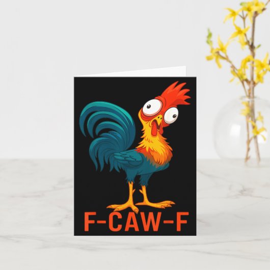 F-caw-f Funny Chicken Humor Quote Rooster Meme カード (黄色い花)